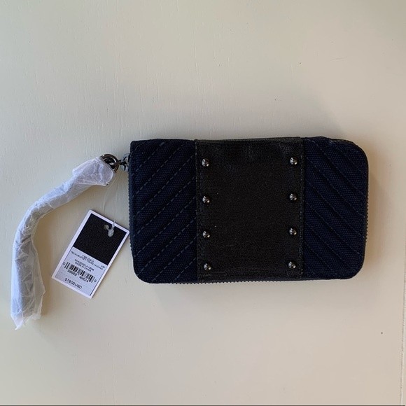 Juicy Couture Y2K Wristlet Quilted Studded Navy Blue Black Color Block Zipper - Picture 4 of 9